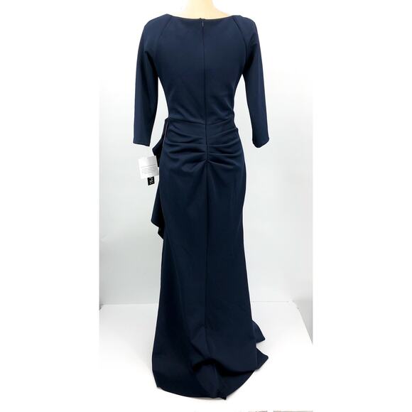 XSCAPE Women's Ruched Scuba Ruffle Gown Size 8 Midnight Blue 3/4 Sleeves NWT - Picture 6 of 10